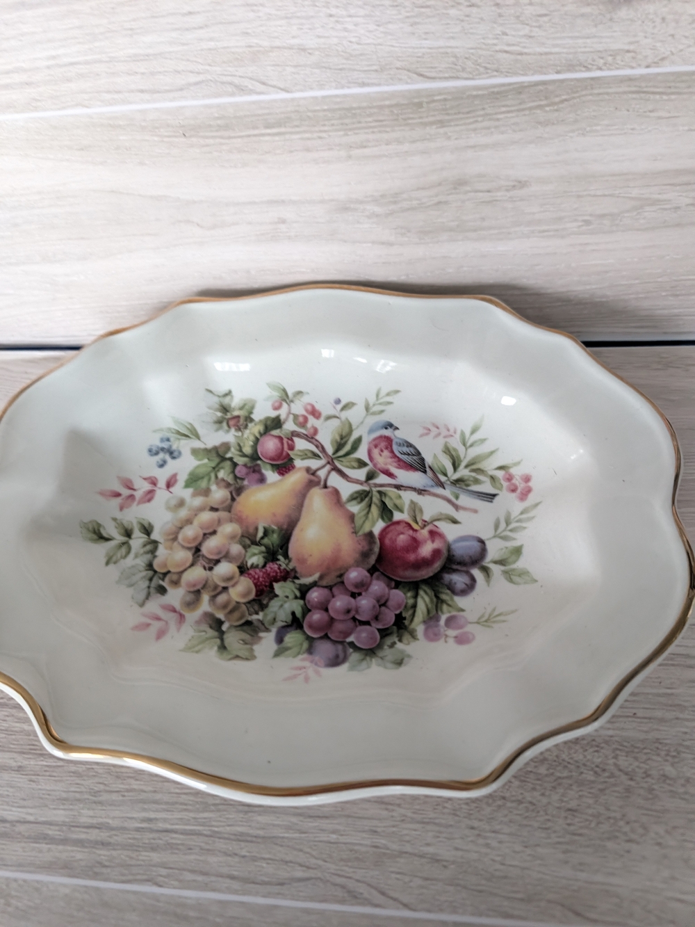 Vintage 1976 Avon Porcelain Oval Tray - Enoch Wedgwood England - Bird & Fruit